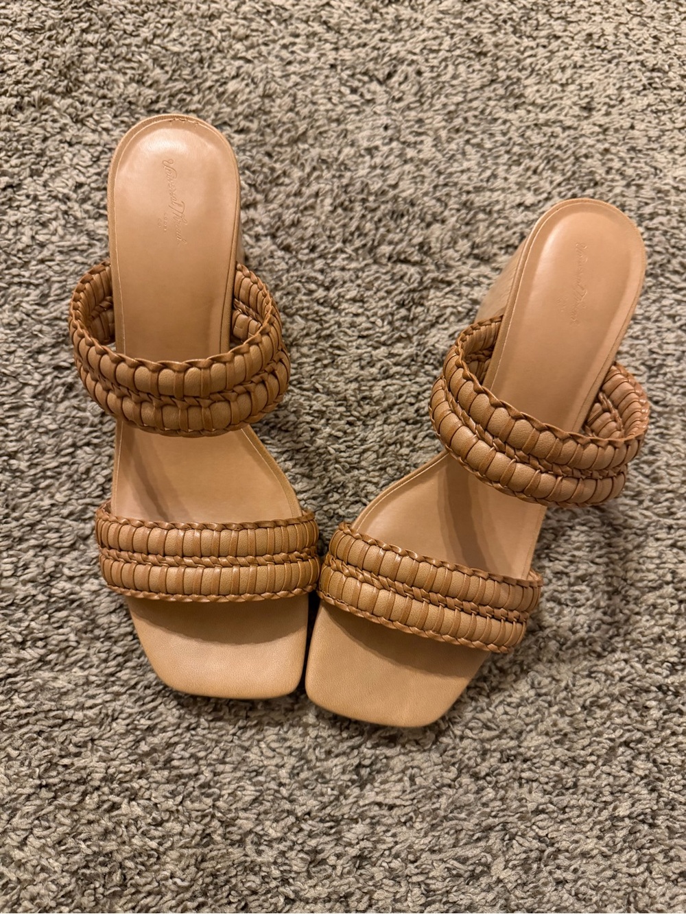 Braided Double-Strap Women's Slide Sandals — Tan